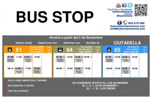 Nuevo horario a partir del 2 de Noviembre de 2.015
